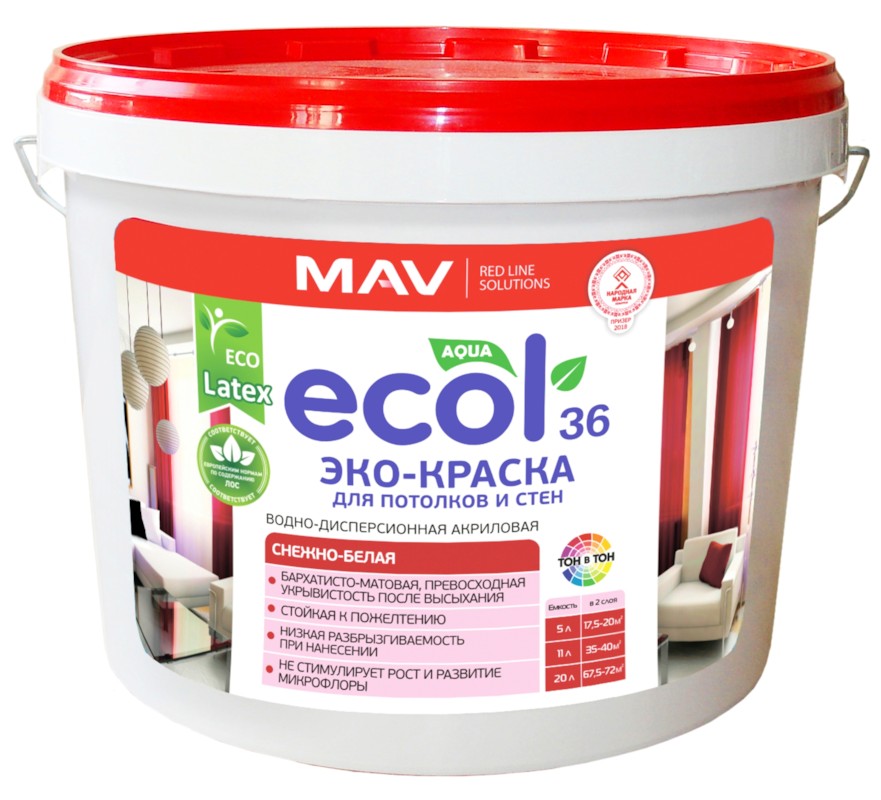 Эко-Краска ECOL 36 для потолков и стен