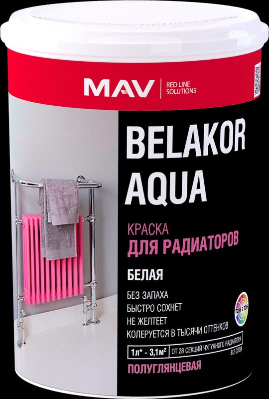 Краска MAV Belakor Aqua для радиаторов (белый полугляцевый)