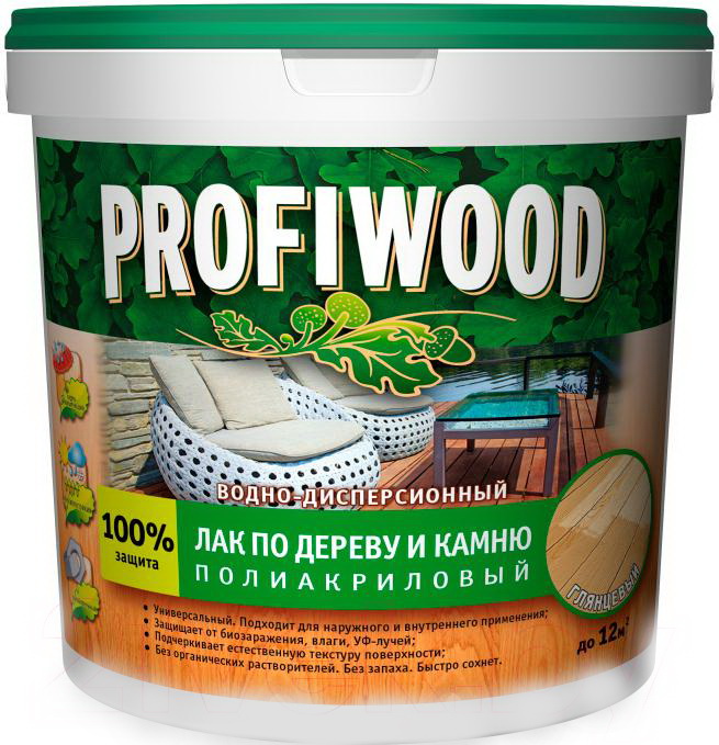 Лак Profiwood ВД по дереву и камню (800мл, глянцевый)